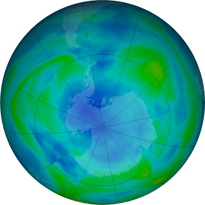 Antarctic ozone map for 08 May 2023
